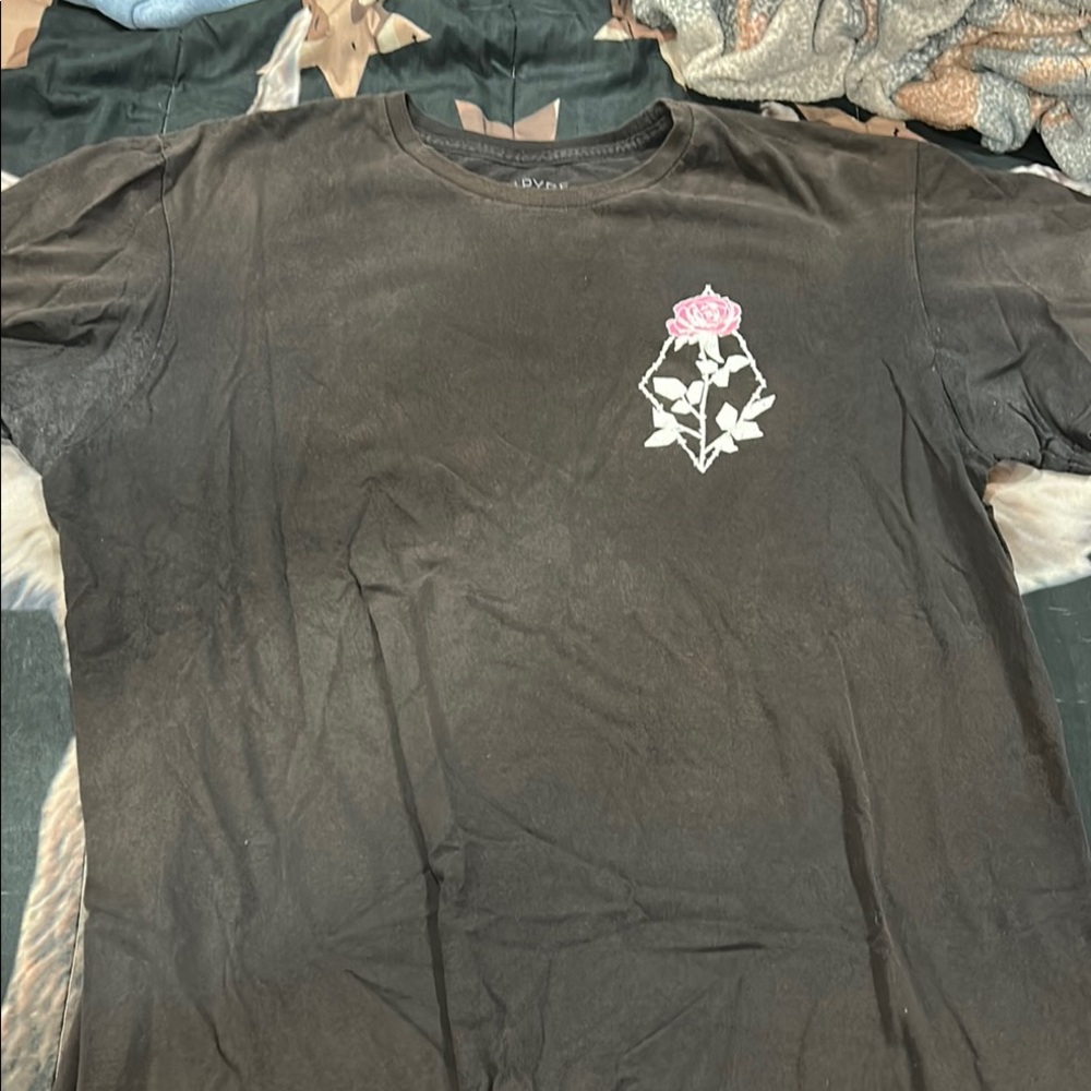 Black T-Shirt with Pink Rose Graphic